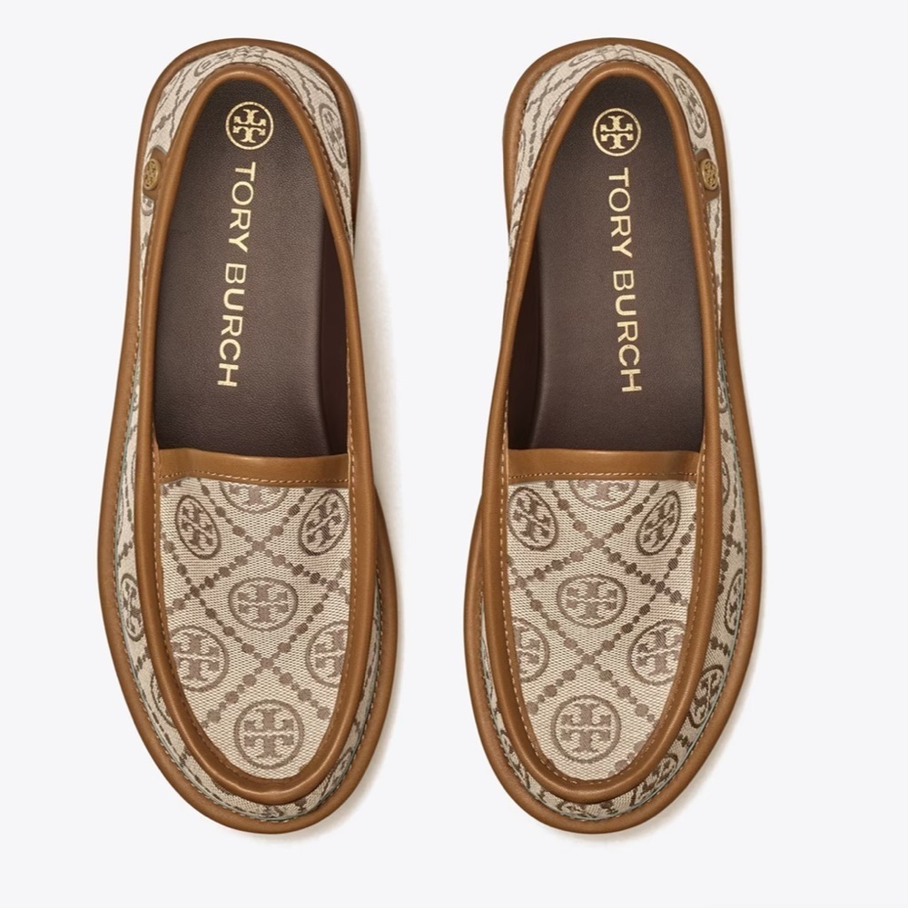 Tory Burch Buddy Loafer Hazelnut Brown Jacquard Flats Size 6 Comfort Luxury
